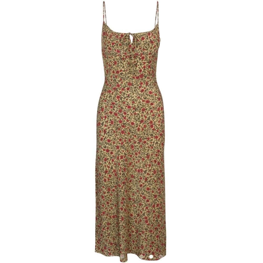 NWT Realisation Alba Silk Floral Spaghetti Strap Midi Slip Dress Dahlia Tan - Picture 11 of 12